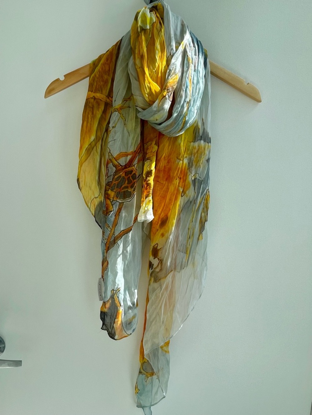 Daniel Lightweight Silk Chiffon  Yellow & Gray Watercolor Scarf